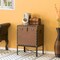 Faux Leather Trimmed Lockable Square Lined Storage Trunk, End Table on Metal Stand